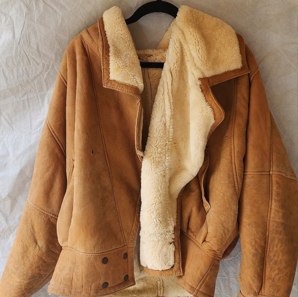 Womens Leather and Sheep Wool Coat